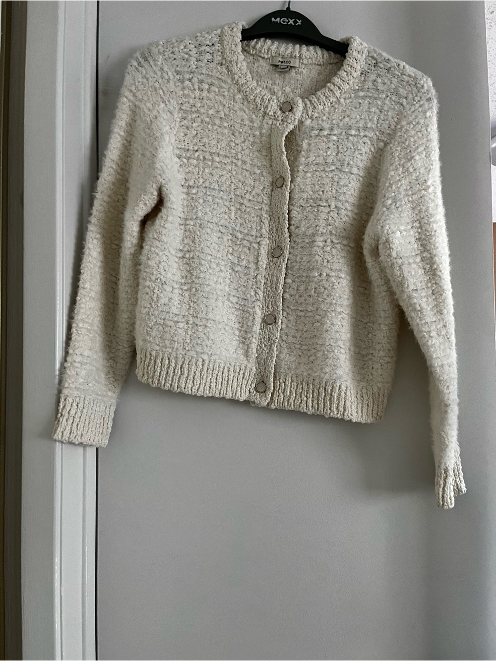 RW&CO. Cream Textured Bouclé Button-Up Cardigan